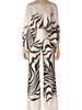 D9713 Women's Casual Satin Print One-Shoulder Top & Long Pants Two-Piece Set