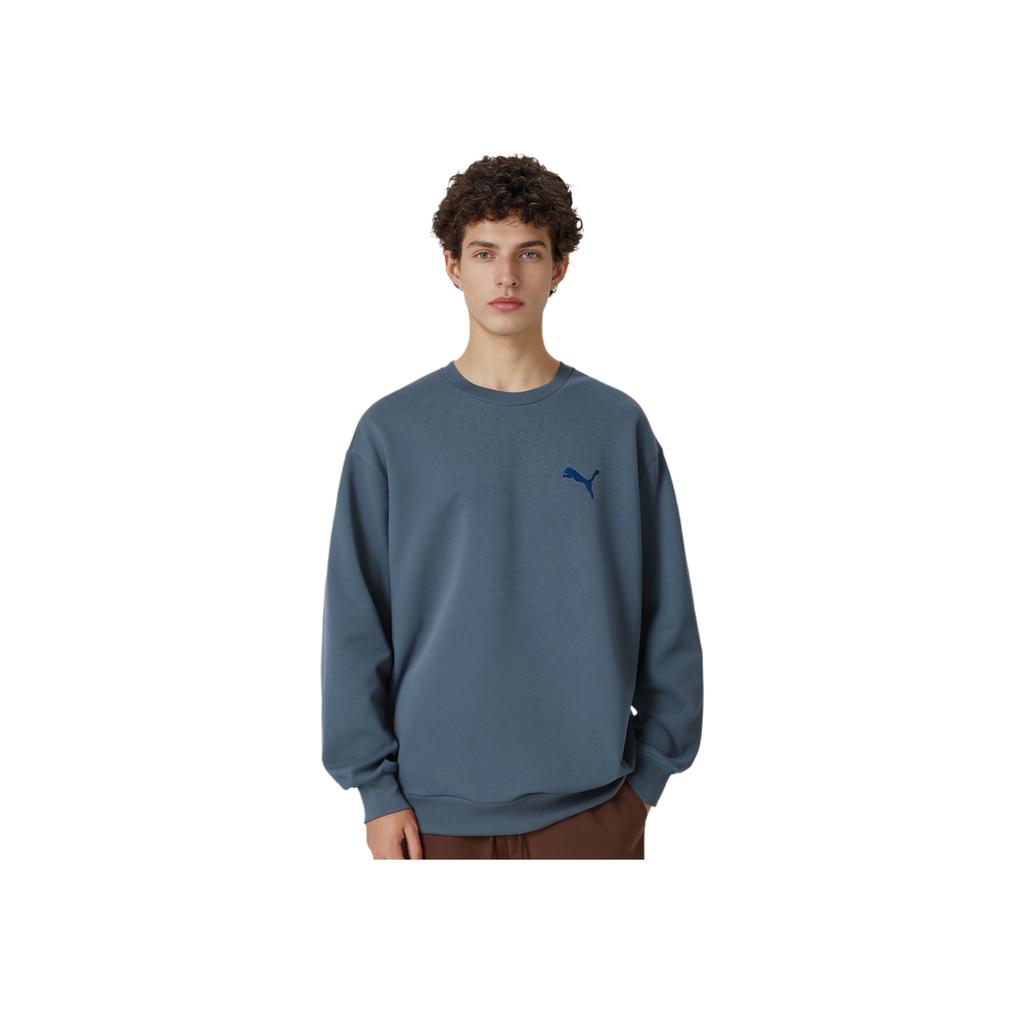 Puma Elevated Crewneck Fleece Solid Color Casual Pullover Long Sleeve Sweatshirt Men Sweatshirt Navy-Blue 674081-18