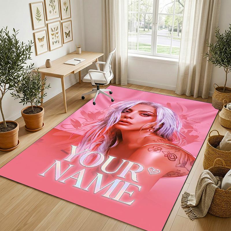 Personalized Crystal Velvet Carpet,Lady Gaga Custom Printed Name, Plush Area Rug For Home Indoor Decor