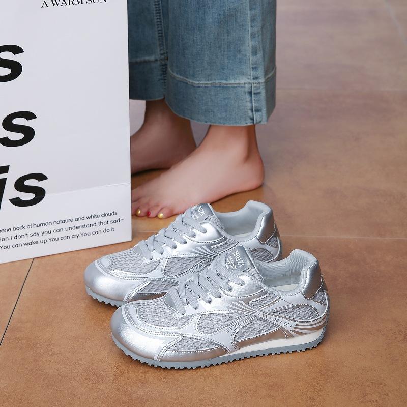 Small Man Inner Height Increase Mesh German Training Shoes Women's 2025 Summer Douyin Explosion Silver Forrest Gump Shoes Platform Sports Shoes