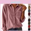 Surdimensionnée Femme Manches Longues Col Mode Velours Côtelé Décontractée Épaisse Chemise Veste