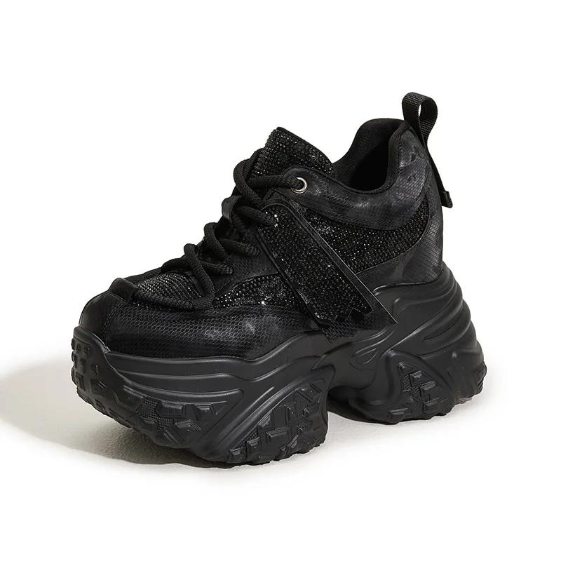 Fashion Women Casual Platform Sneakers 10CM High Heels 2025 New Spring Sport Leather Shoes Bling Trainers Chunky Sneakers Zapatos Mujer
