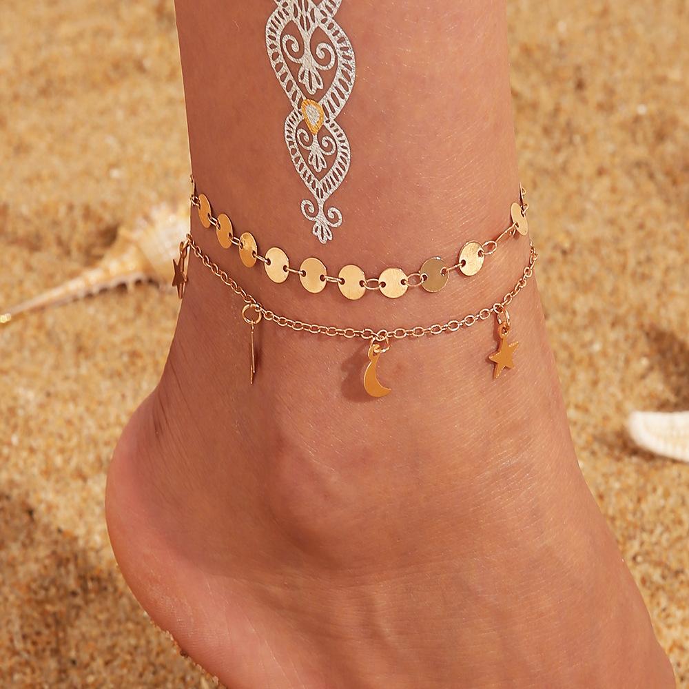 Bohemian Retro Wax Rope Mixed Color Woven Turquoise Sunflower Handmade String Mixed Color Rice Bead Multi-Layer Anklet