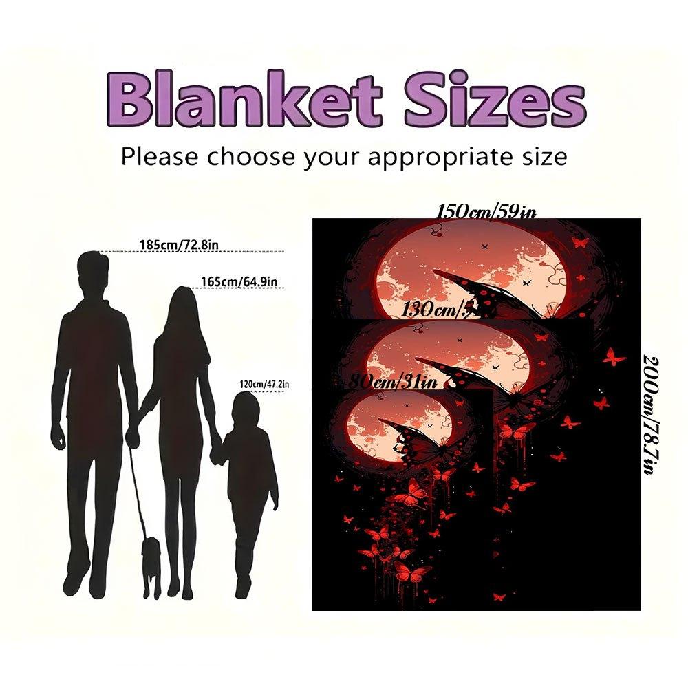 "Red Butterfly Moonlit Night Wall Art Print"Blanket Flannel Throw Blanket for Sofa, Bed, Travel, Camping, Office