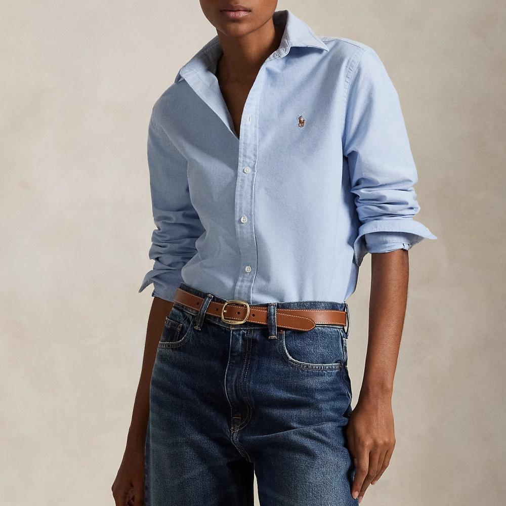 Polo Ralph Lauren Solid Color Button Down Collar Long Sleeve Shirt Women Shirts Blue WMPOSHTNDO20747-400