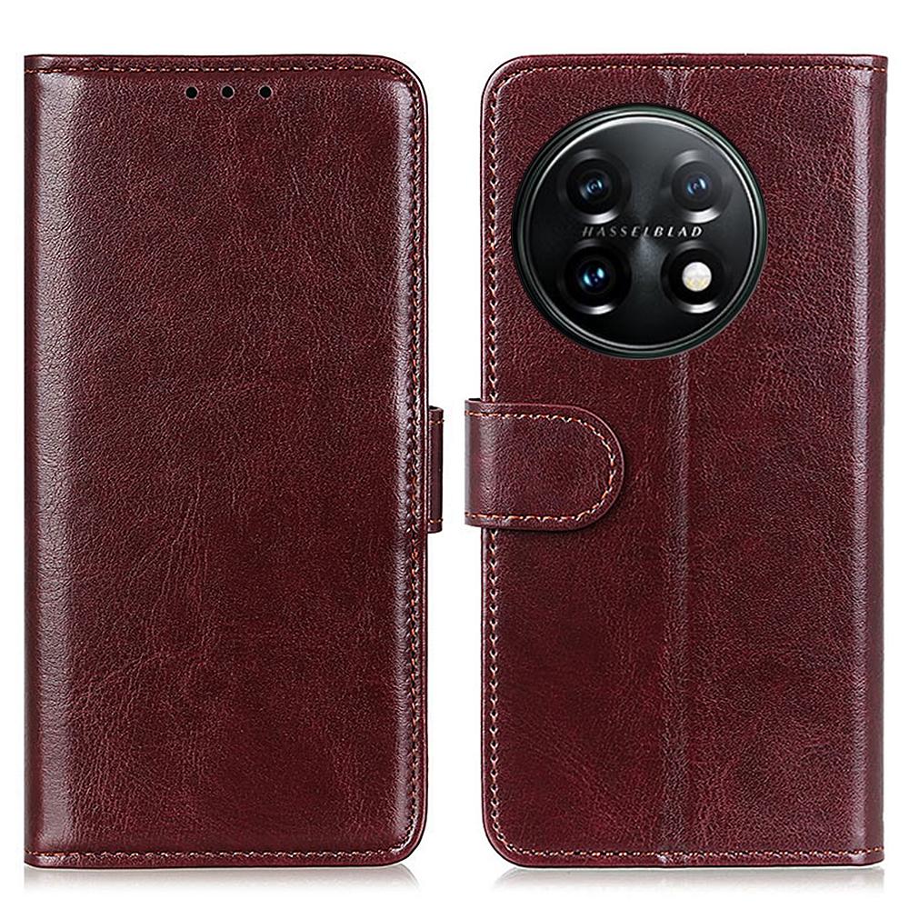 Phone Stand Case Wallet for OnePlus 11 5G,Crazy Horse Texture Magnetic Clasp PU Leather+TPU Shockproof Cover