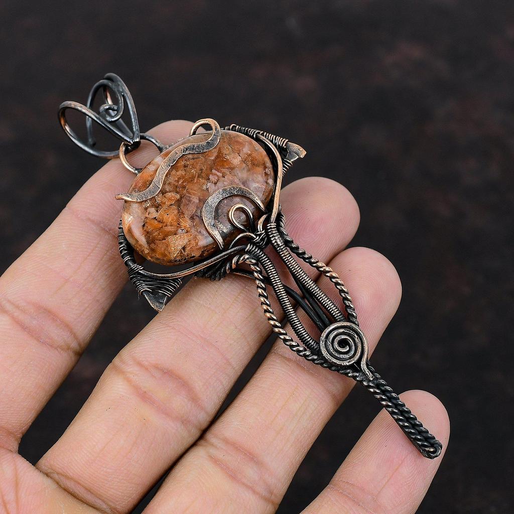 Sunstone Pendant Copper Wire Wrapped Pendant Natural Gemstone Pendant Wire Wrapping Jewelry Handmade Amazing Pendant Copper Jewelry For Gift