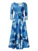 Women's 2024 Spring Lace-up Print African Plus Size Midi Dress