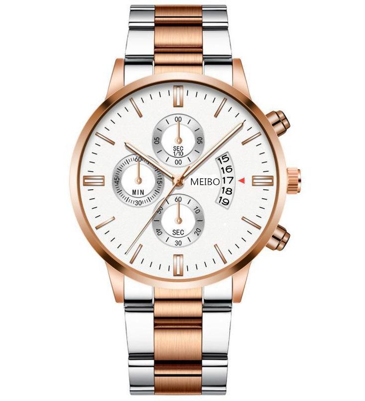 Men'S Business Watch, Steel Belt Calendar Couple, Men'S Classic Fake Three-Eye Quartz Watch
