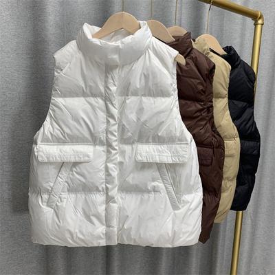 Winter Autumn Women's Stand Collar Solid Color Sleeveless Warm Vest Fashion Loose Chic White Duck Down Coat