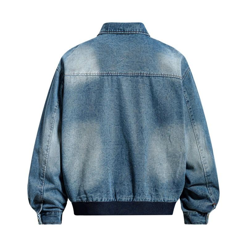 American Vintage Washed Denim Jacket Animal Embroidery Loose Fit Casual Couple Outerwear Teens