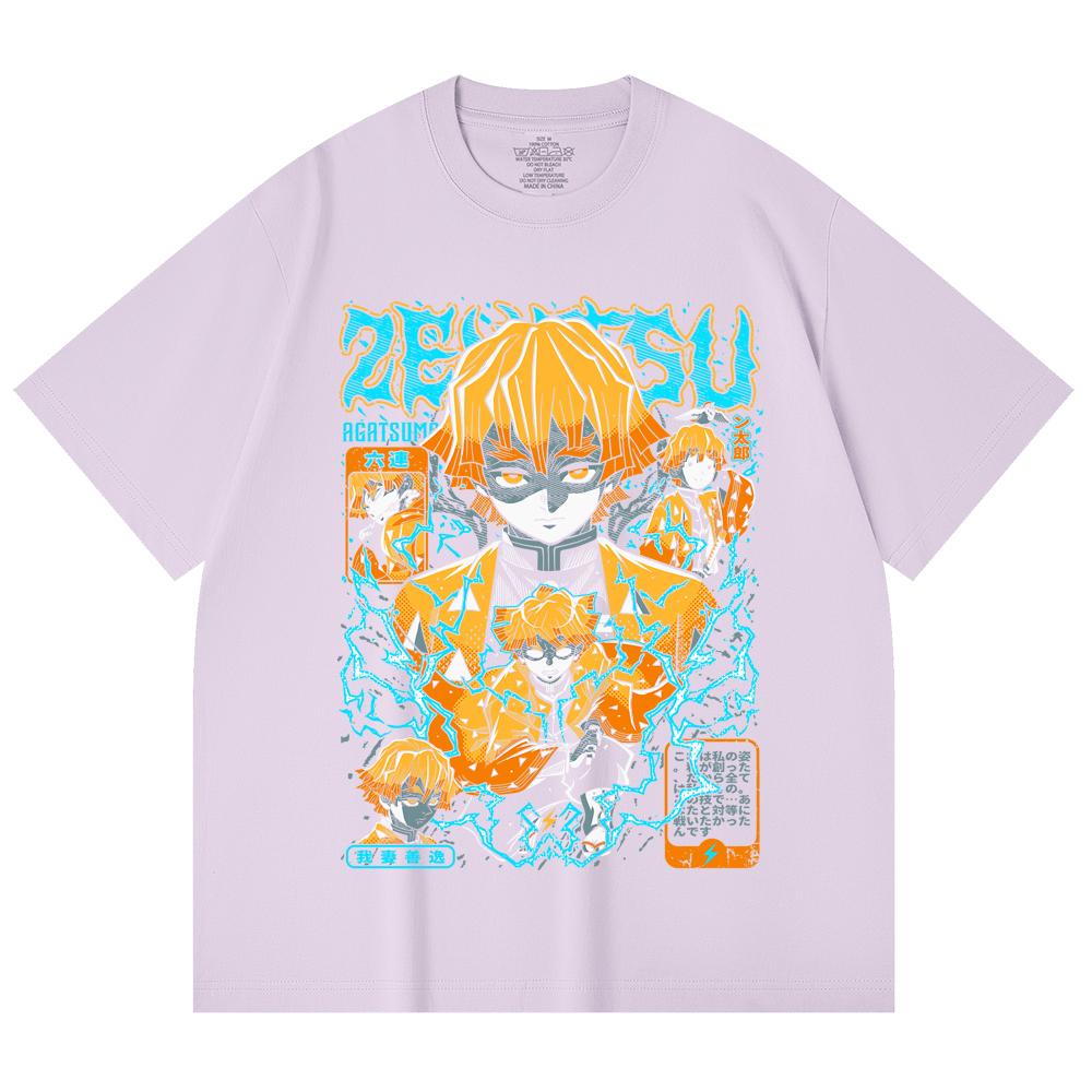 230 Gsm 100% Cotton Demon Slayer V100 Zenitsu Print Unisex Heavy Cotton T Shirt