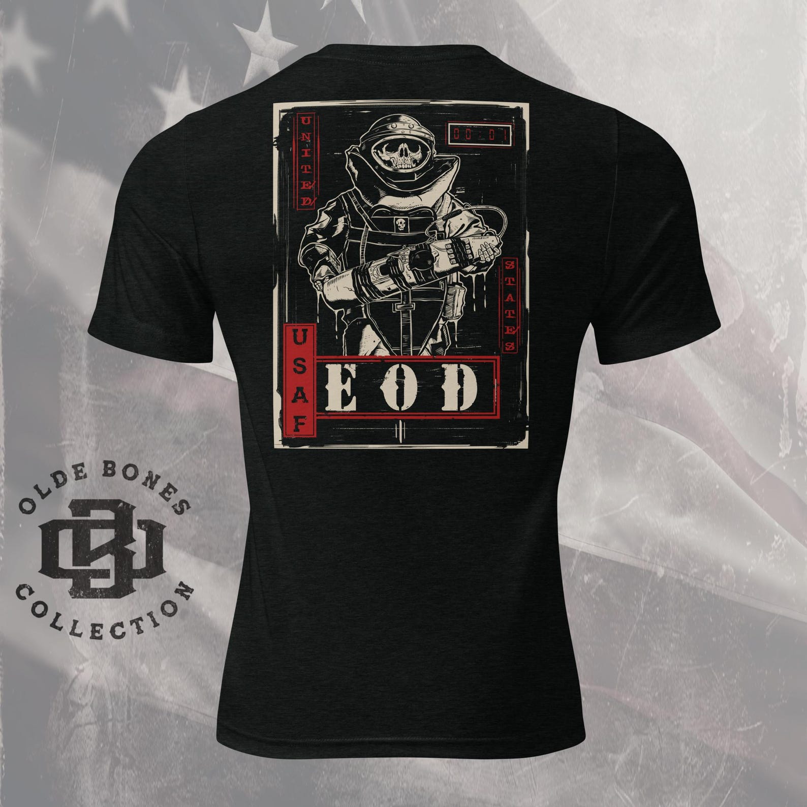 Tri-Blend Black Air Force EOD Skull T-Shirt S