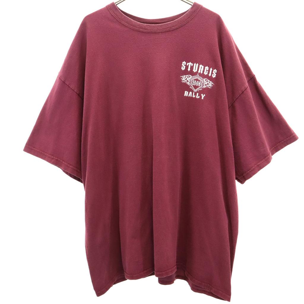 GILDAN Back print STURGIS Short sleeve T-shirt 2XL Bordeaux Bike Big Size Men's Used