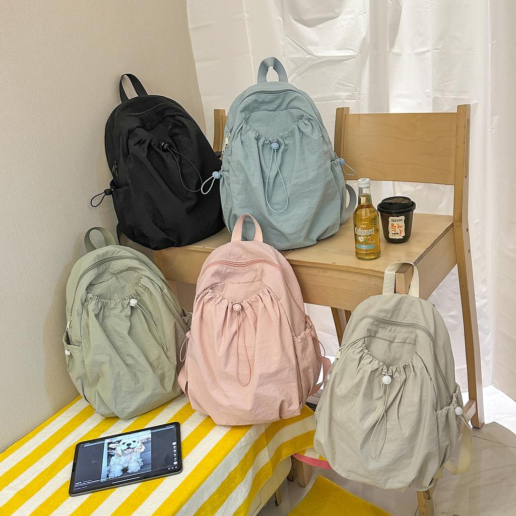 Schoolbag New Korean Version Ins Solid Color Drawstring Backpack for Junior High School Students Casual Simple Lightweight Large-capacity Travel
