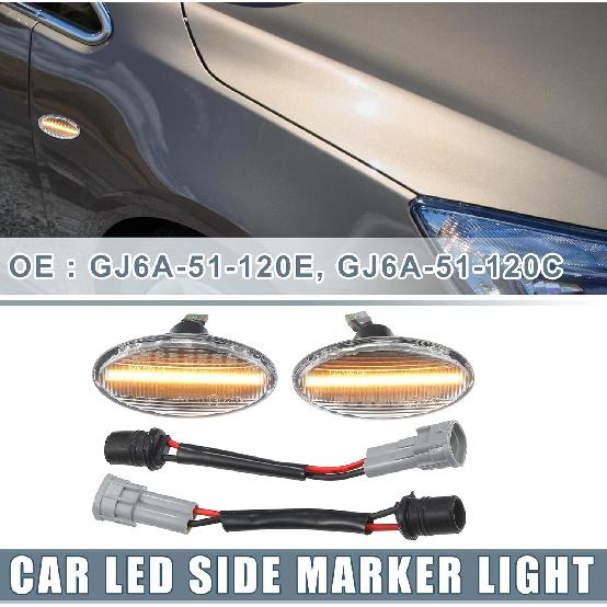 

LED Side Marker Repeater Sequential Flowing Turn Signal Light GJ6A-51-120E for Mazda 3 2004-2009 Plastic Clear Lens Amber Light (Set of 2)