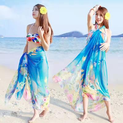 Yousheng Chiffon-Gaze-Schal, lebendiger Farbdruck, Sonnenschutz-Schal, übergroßes Strandtuch, Bademode, Oberteile, Kleider, extragroßer Überzug