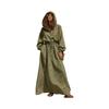 Women Long Hooded Dress with Zipper Drawstring Waist Pockets Vintage Style Linen Cotton Blend Casual Maxi Dress