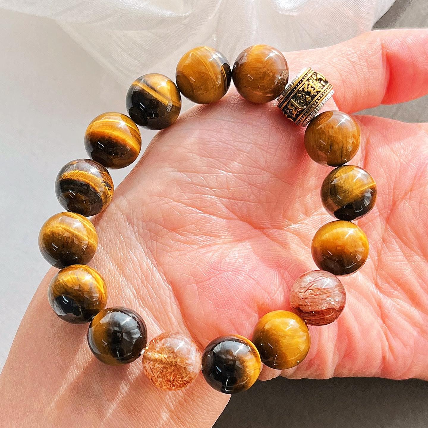 12Mm Large Particle High Quality Maillard Wind Autumn And Winter Natural Tiger S Eye Stone Black Gold Super Seven Bracelet Bracelet.