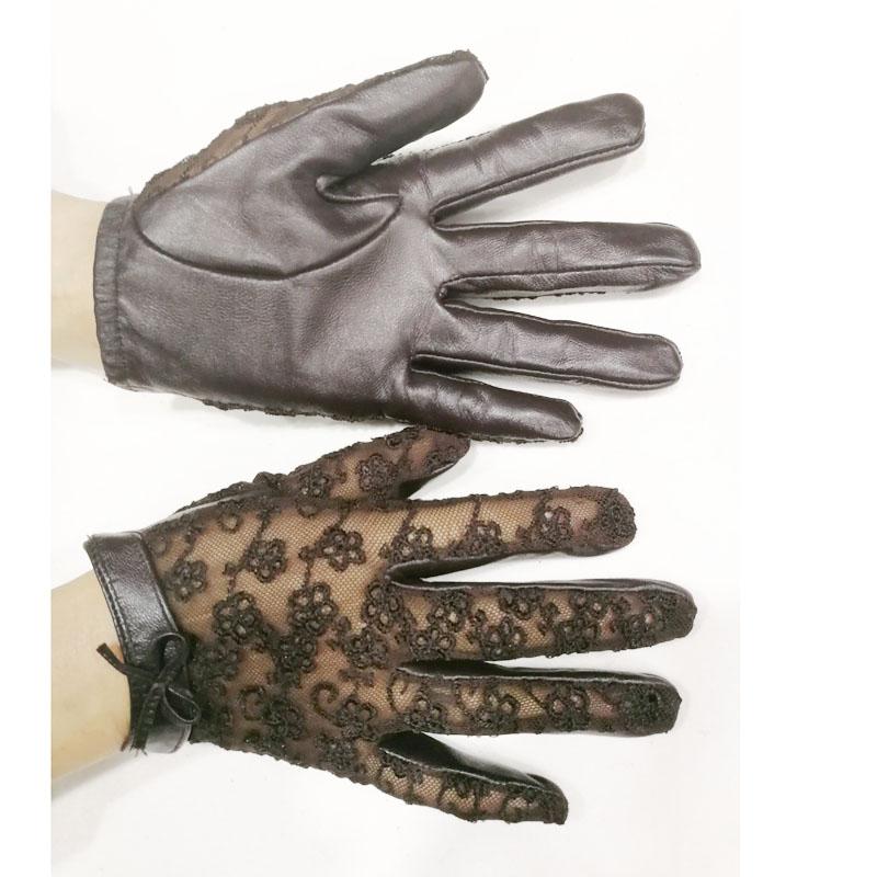 

Thin Sheepskin Gloves Women s Leather Touch Screen Fashion Lace Unlined Short Spring and Autumn Driver s Gloves 8 1/2