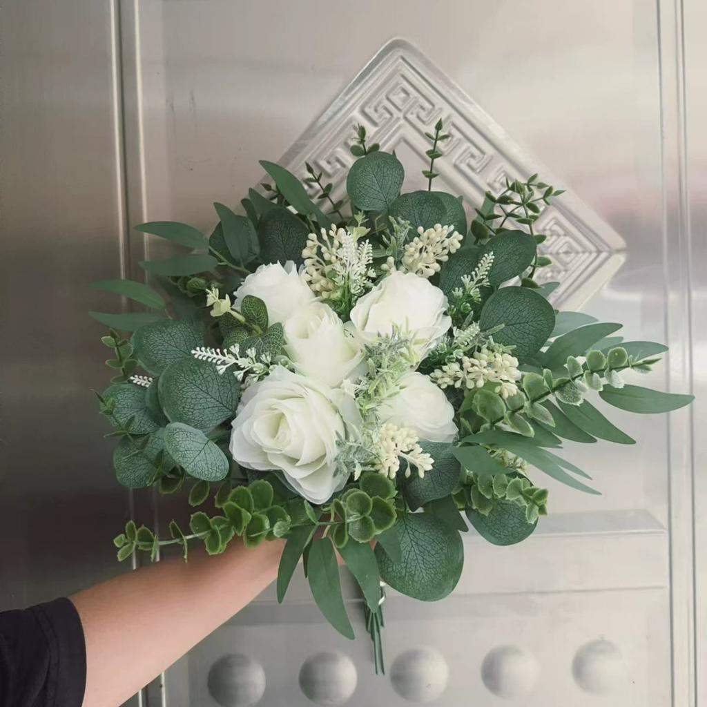 Mixed Artificial Flowers Bouquet with Eucalyptus Leaves And Silver Willow Cuttings for Wedding Floral DIY Home Decor