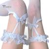 Lace Stockings 1 Pair Women Solid Color Bow-knot Sexy Female Mesh See Through Great Stretch Socks for Daily Wear Thigh High