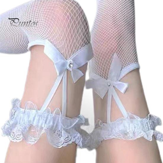 Lace Stockings 1 Pair Women Solid Color Bow-knot Sexy Female Mesh See Through Great Stretch Socks for Daily Wear Thigh High