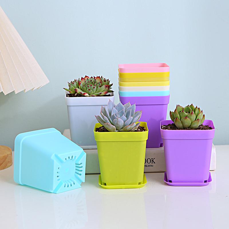 7cm Thickened Small Square Candy Color Flower Pot for Succulents