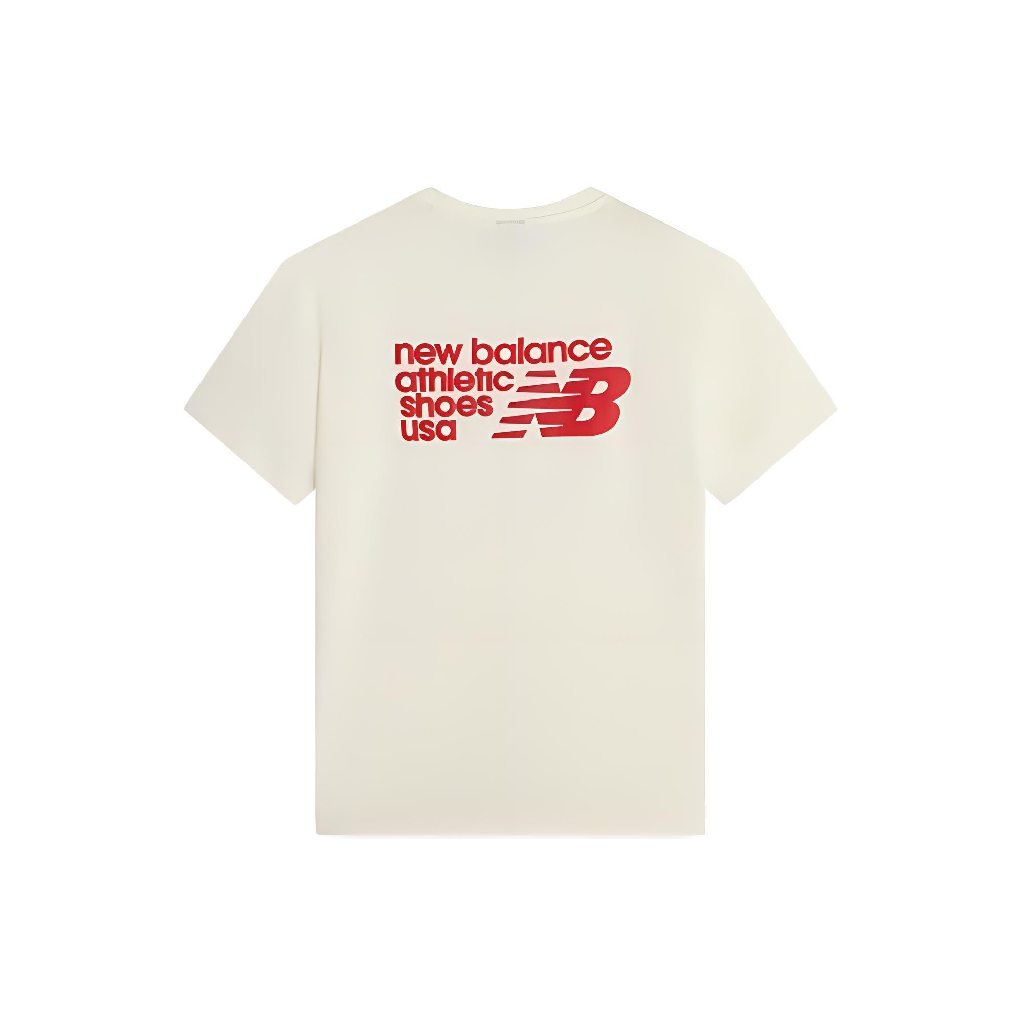 New Balance Casual Logo Tee Asia Sizing White Red Men s AMT22395-IV XXL