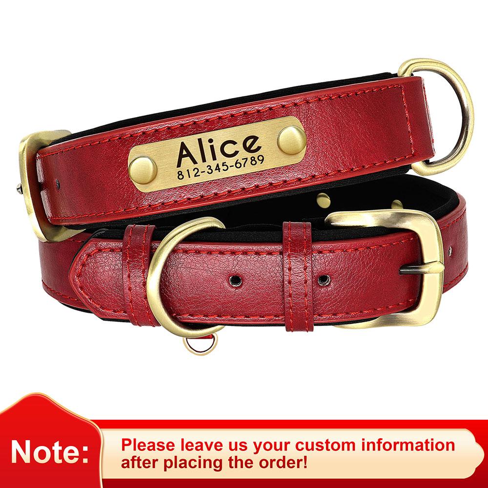 Personalized Dog Collar Leash PU Leather Dogs Collars Pet Rope Engraved Pet ID Name Necklace for Small Large Dogs Soft Padded