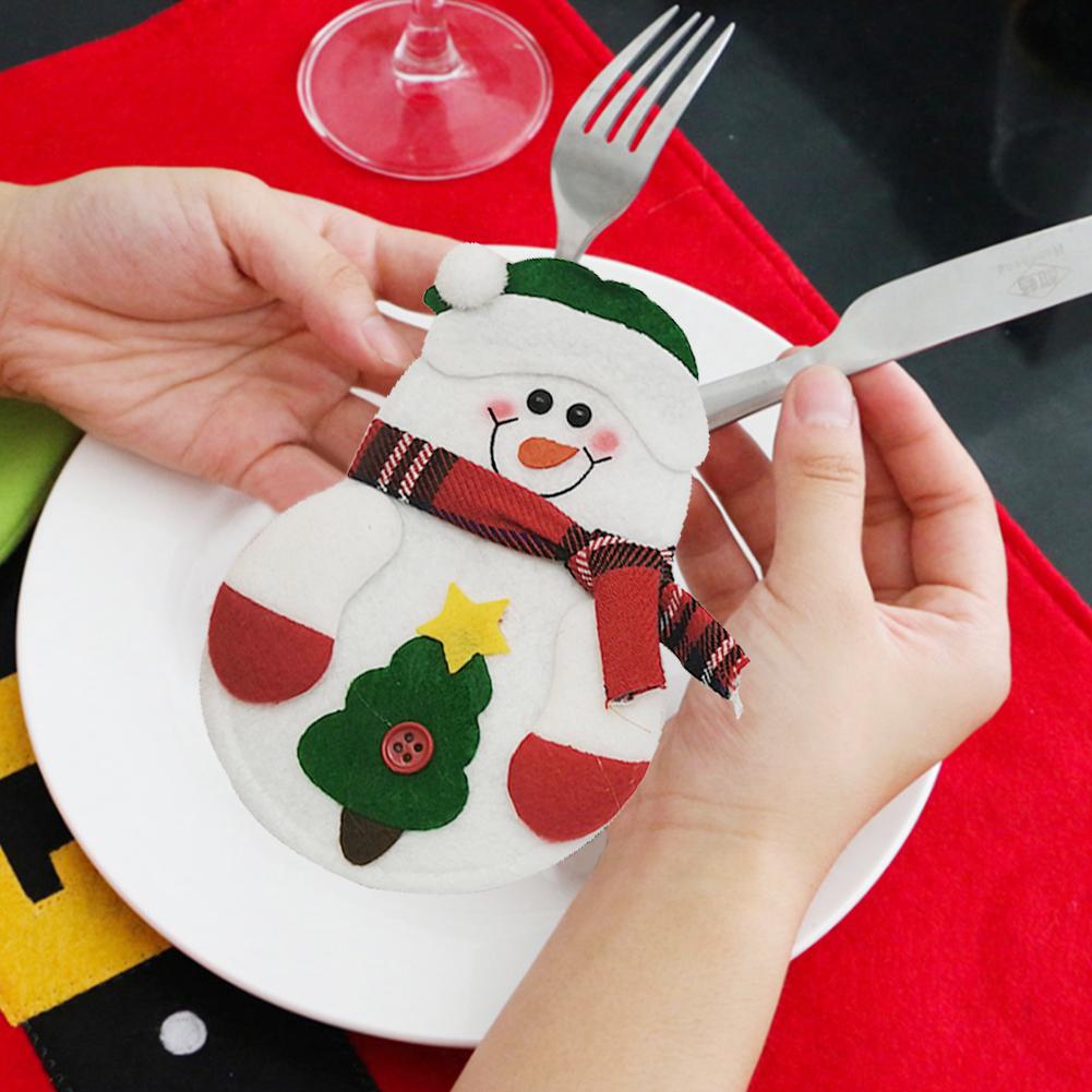 3pcs Christmas Decoration Supplies Restaurant Hotel Decoration Snowman Knife and Fork Bag Creative Tableware Set Christmas Decor
