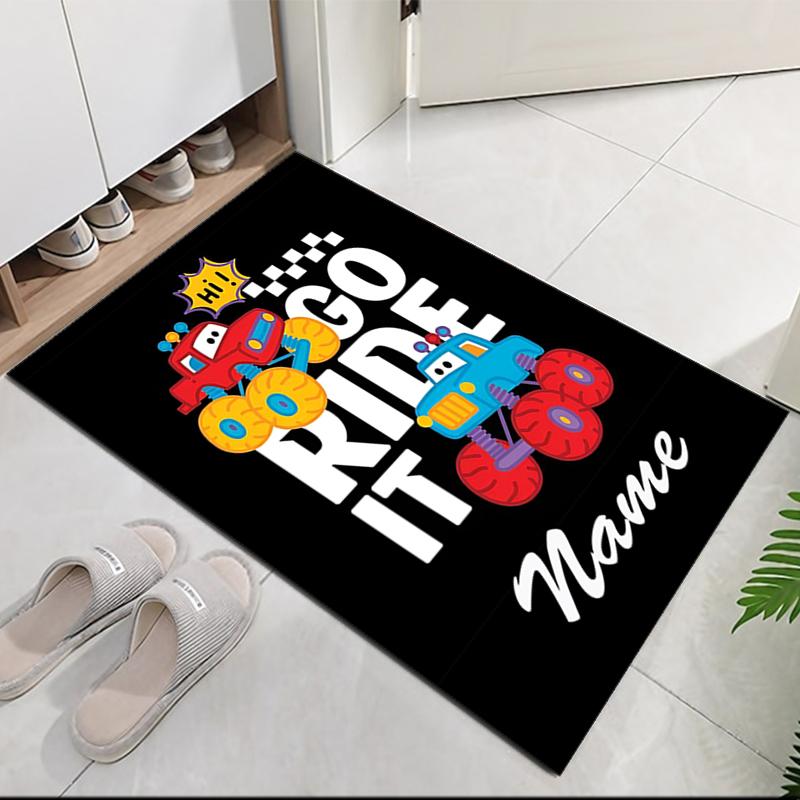 Custom Name Cute Cars Printed Carpet, for Office Chair Living Room Bedroom Kitchen Room Decor Gifts.