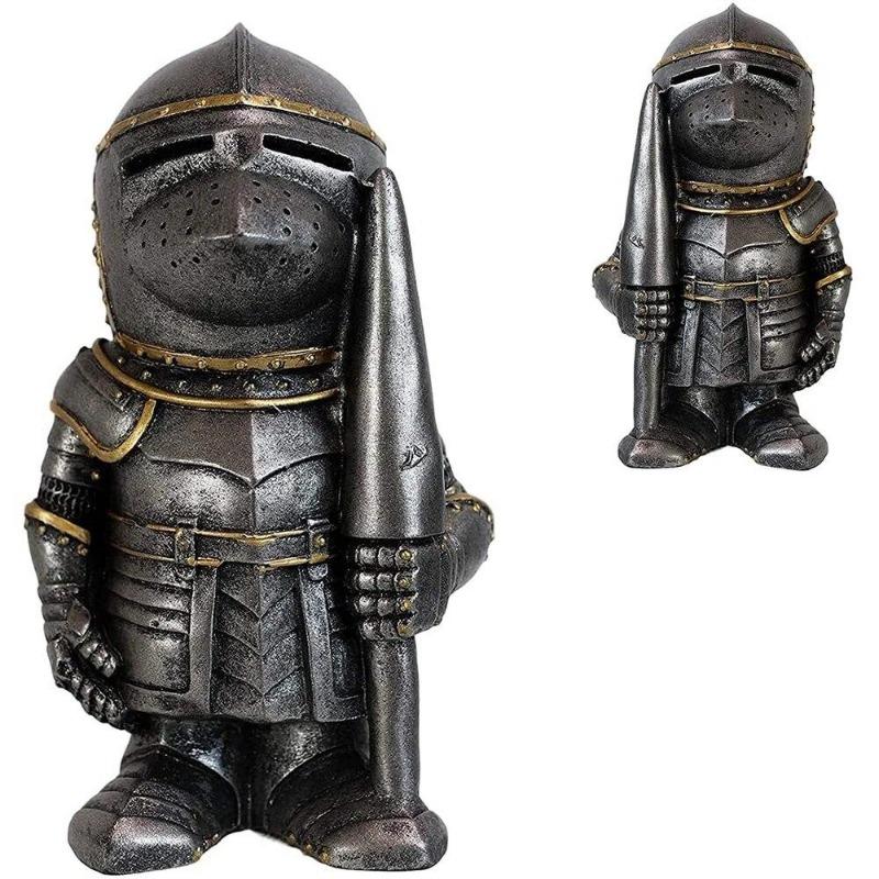 New Knight Gnomes Guard Sculpture Decor Medieval Knight of The Cross Templar Crusader Figurine Suit of Armor Home Resin Decor