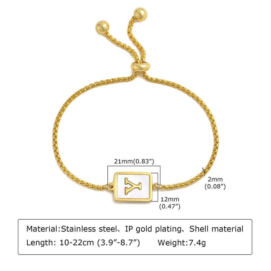 Bracelets Stainless Steel English Alphabet Square Shell Gold Bracelet Ladies Adjustable