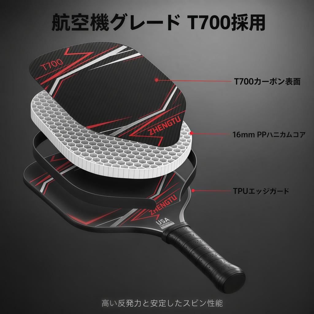 ZHENGTU Pickleball Paddle Set and Family Friendly T700 Carbon Fiber 16mm Thick PP Honeycomb Lightweight 220g Includes 4 Balls and Carrying Case Unisex