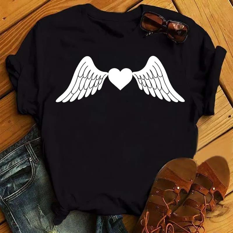 Watercolor Butterfly Heart Printed T Shirt New Women Black T Shirt Harajuku Cute Graphic Tee Shirt Ladies Casual FeUnisex Tops Tee