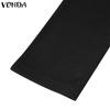 VONDA Women U-Neck Long Sleeve Solid Color Rib Tight Bodycon Dresses