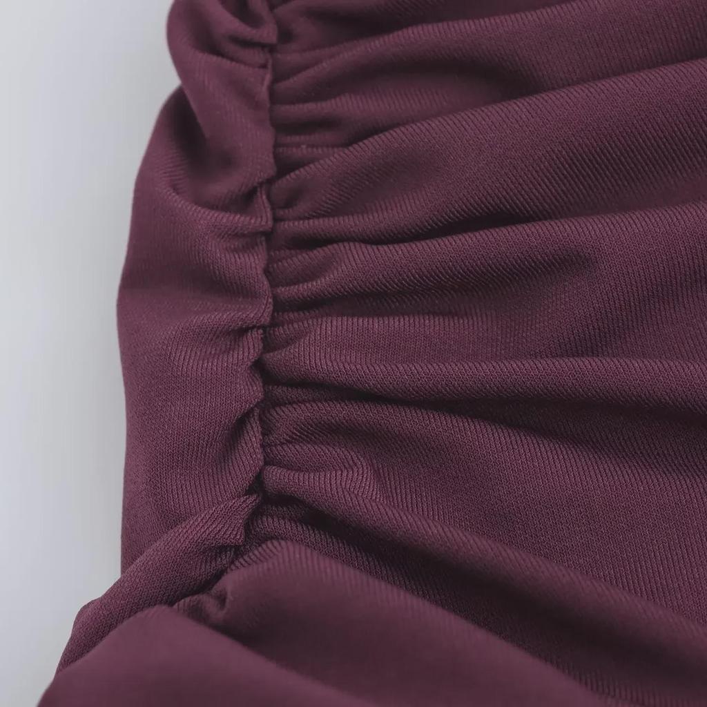 European & American Style Pleated Long Sleeve Slim Dress with Stand-Up Collar for Autumn & Winter - Women's Collection.