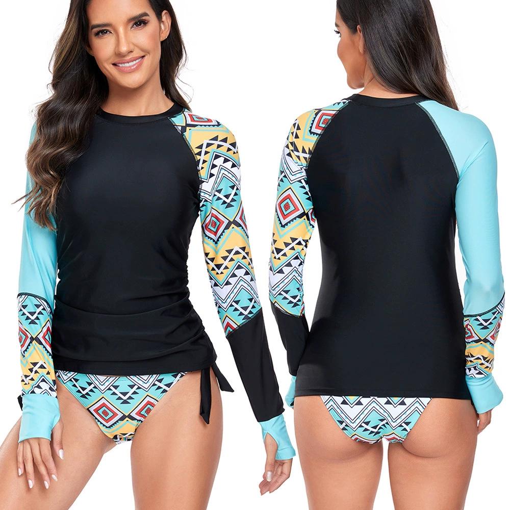 European & American Long Sleeve Women's Sun Protection Surfing Swimsuit - Flat Leg, Conservative Dive Suit