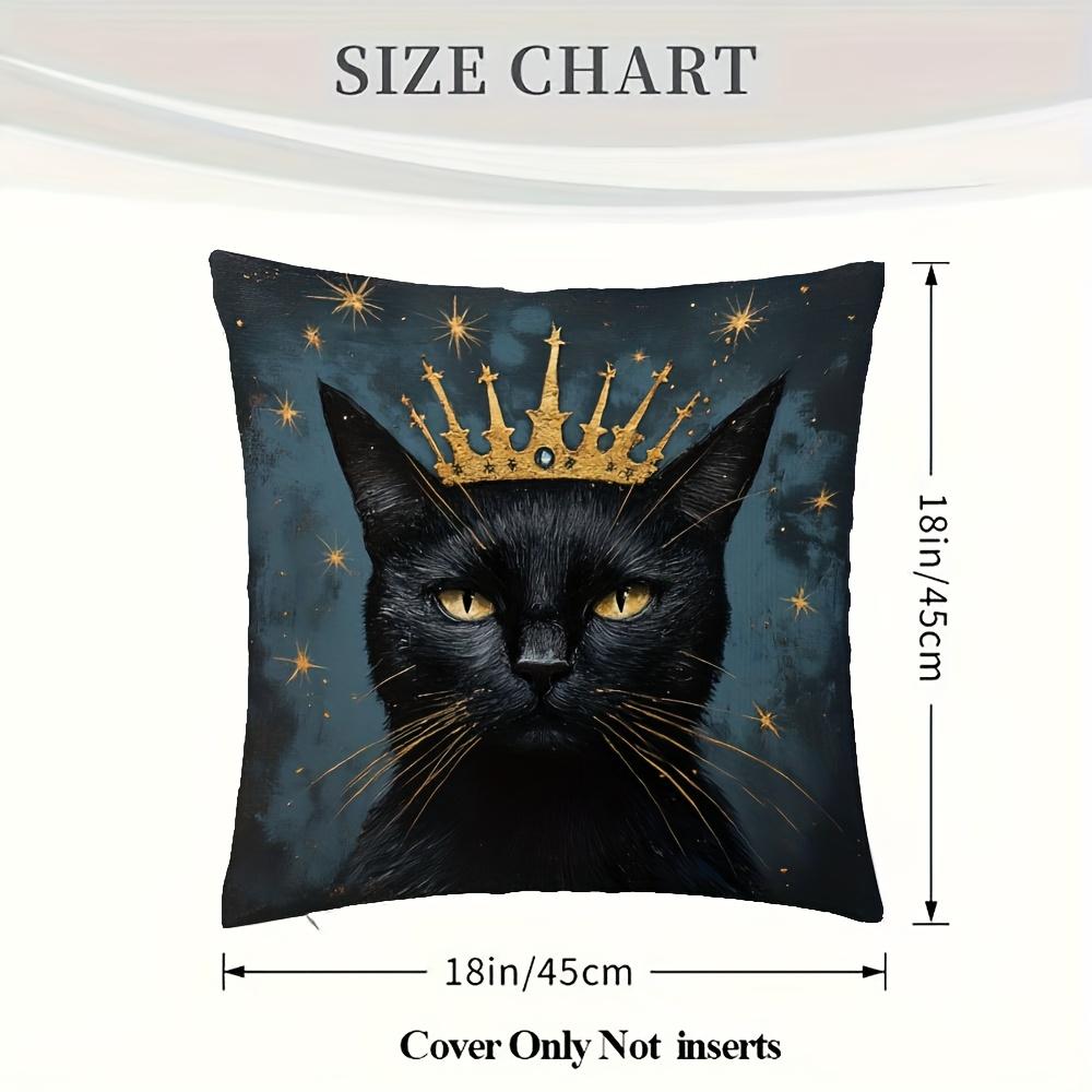 1Pc Vintage Black Cat Pillowcase - Golden Crown & Stars, 18X18 Inches, Soft Short Plush, Double-Sided,Hand Wash,Sofa & Bed Decor