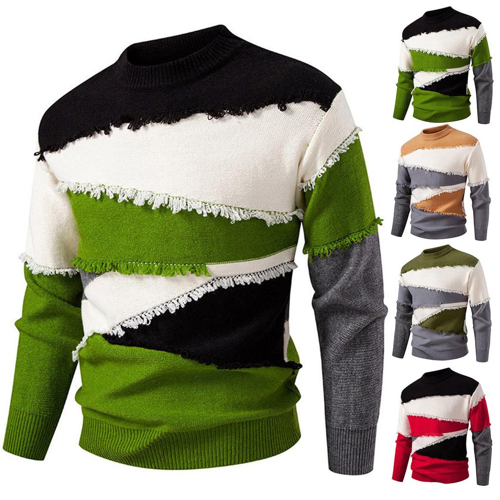 Men's Trendy Round Neck Colorblocked Sweater Men's Pullover Bottoming Sweater