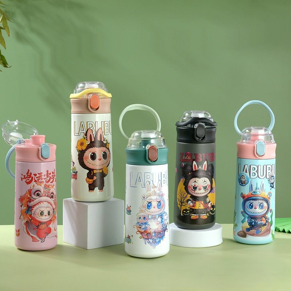 Labubu Cartoon Stainless Steel Thermal Insulation Water Cup Carter Cup with Handle Double Drink Bouncing Cup Pea Cup
