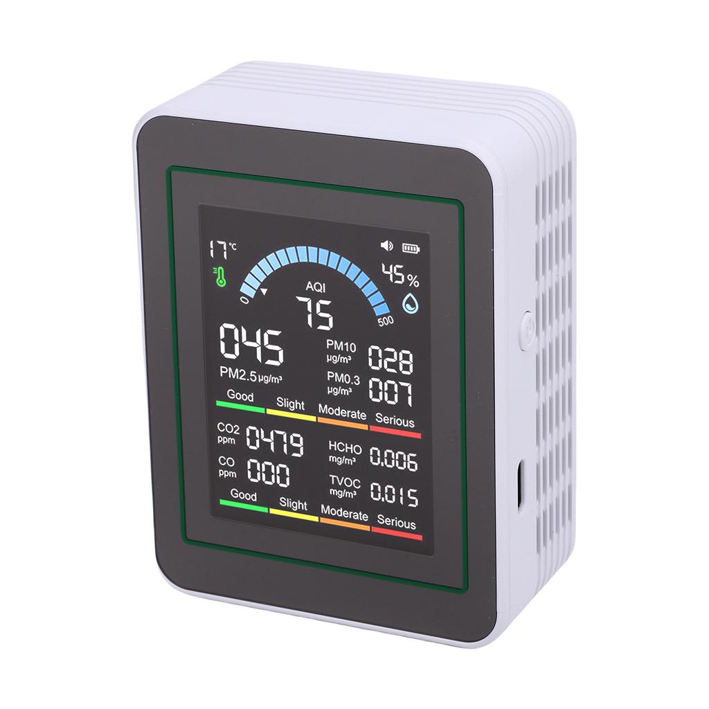 10 in 1 HCHO Meter, Portable Temperature and Humidity Meter with Color Screen for Home,  , Vehicle, Detect PM0.3 PM2.5 PM10 CO2 CO TVOC