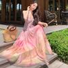 Beauty God Descends French Sense Retro Oil Painting Smudge Tube Top Dress Vacation Long Dress Temperament Fairy Dress