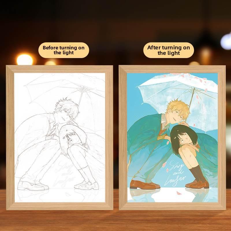 23cm/9.06in Jump in Anime Series Color 3D Mirror Light Painting Led Photo Frame Lamp Peripherals Led Night Display Bedroom Decor