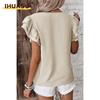 Women's Fashion Casual Solid Color Print O-Neck Short Sleeve Blouses & Shirts