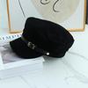 Autumn and Winter New Haijun Hat Simple Casual Versatile Flat Top Hat Belt Buckle Fashionable Wide Brim Show Face Small Painter Hat