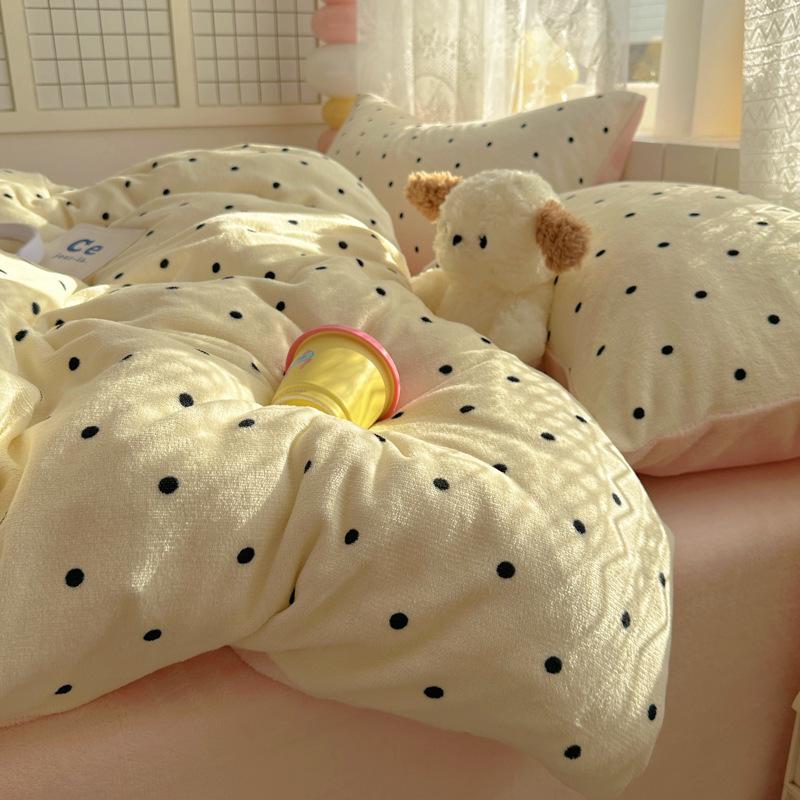 Simple Thickened Milk Fleece Bed Four-Piece Set Flange Coral Fleece Single Quilt Cover Bed Sheet Dormitory Kit