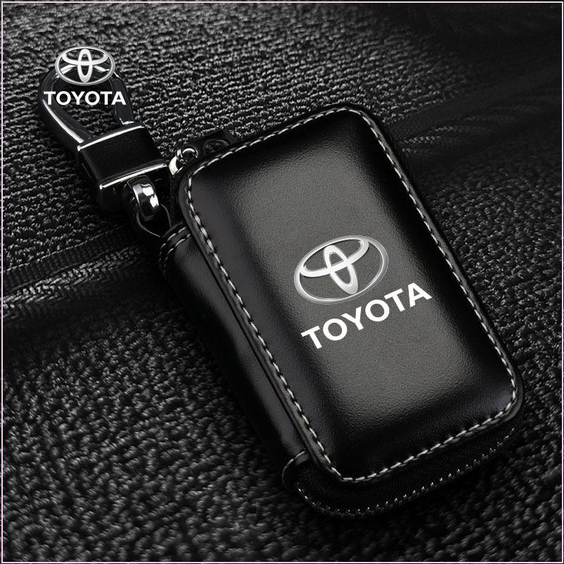 Car Key Bag Zipper Case Anti-Theft Key Fob Pouch Leather Emblem Keychain Zipper for Toyota GR GTR GAZOO Racing Logo Auris Pruis RAV4 CHR Corolla CAMRY