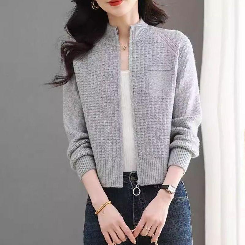 Women's Petite Short Stand Collar Knit Cardigan, Loose Fit for Spring/Autumn 2026.